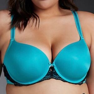 Torrid Teal Microfiber T-Shirt Bra w/ Black Lace